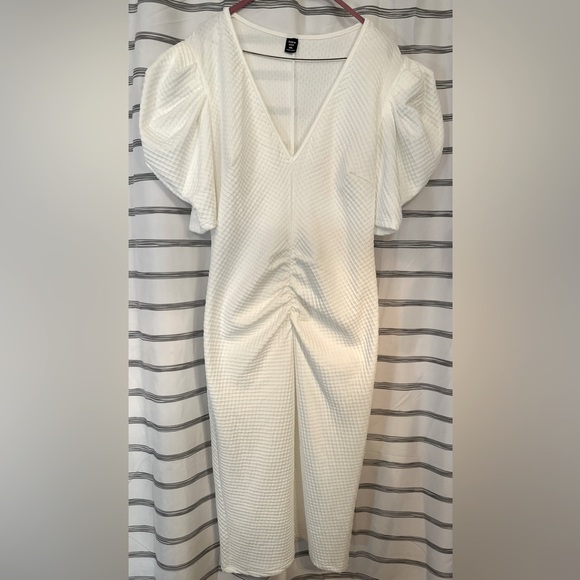 SHEIN Dresses & Skirts - SHEIN Puff Sleeve Solid Ruched Bodycon Dress. Like New Size 0XL